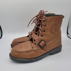 Ralph Lauren Polo Brown Leather Lace Up Buckle Boots Boys Size 5
